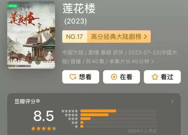 成毅《莲花楼》未入爱奇艺剧集营收榜但总营收达118亿 _ 相关图片